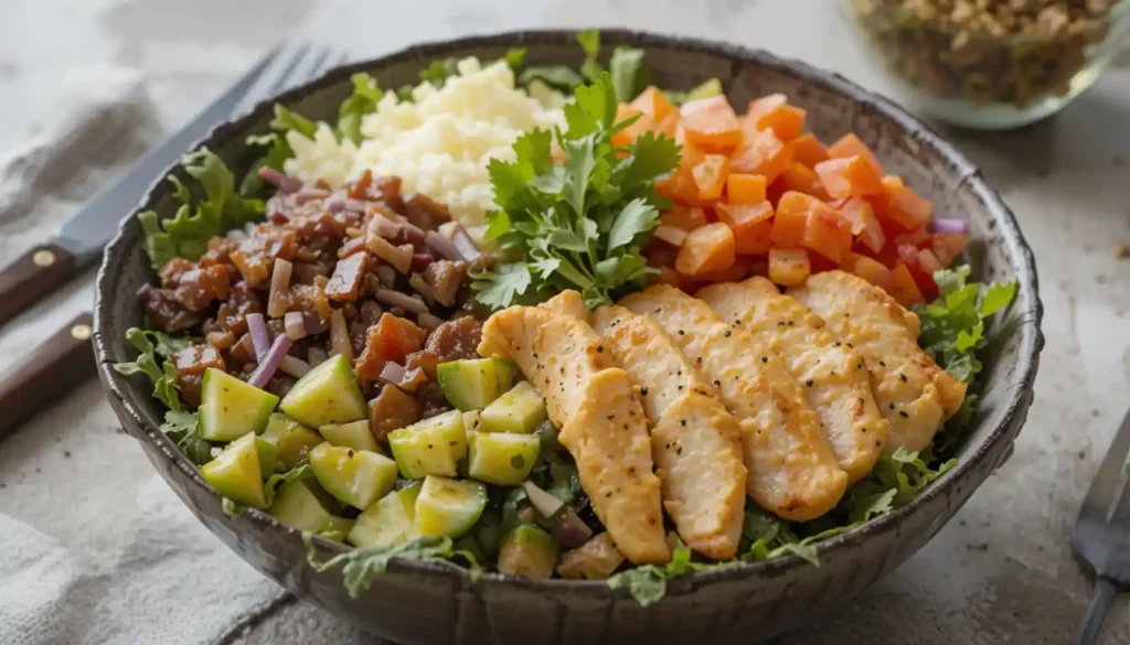 "Panera Bread Baja Bowl with Chicken – A gluten-free, high-fiber bowl packed with chicken, avocado, black beans, and a zesty lime vinaigrette.