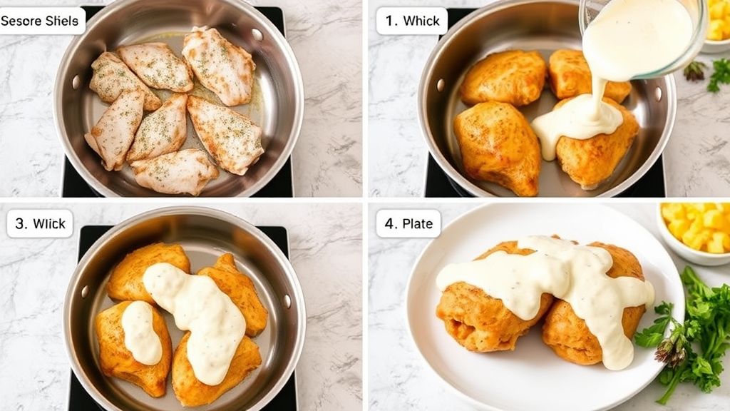 Step-by-step instructions for cooking Creamy Ranch Chicken Dinner from searing to serving.