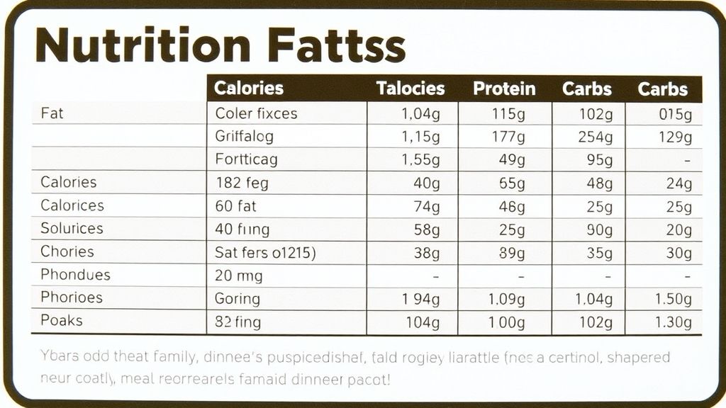 Nutrition facts for family dinner recipes per serving with calories, fat, protein, and carbs.