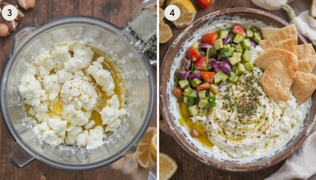 Step-by-step instructions for making Garlic Feta Dip from mixing to serving.