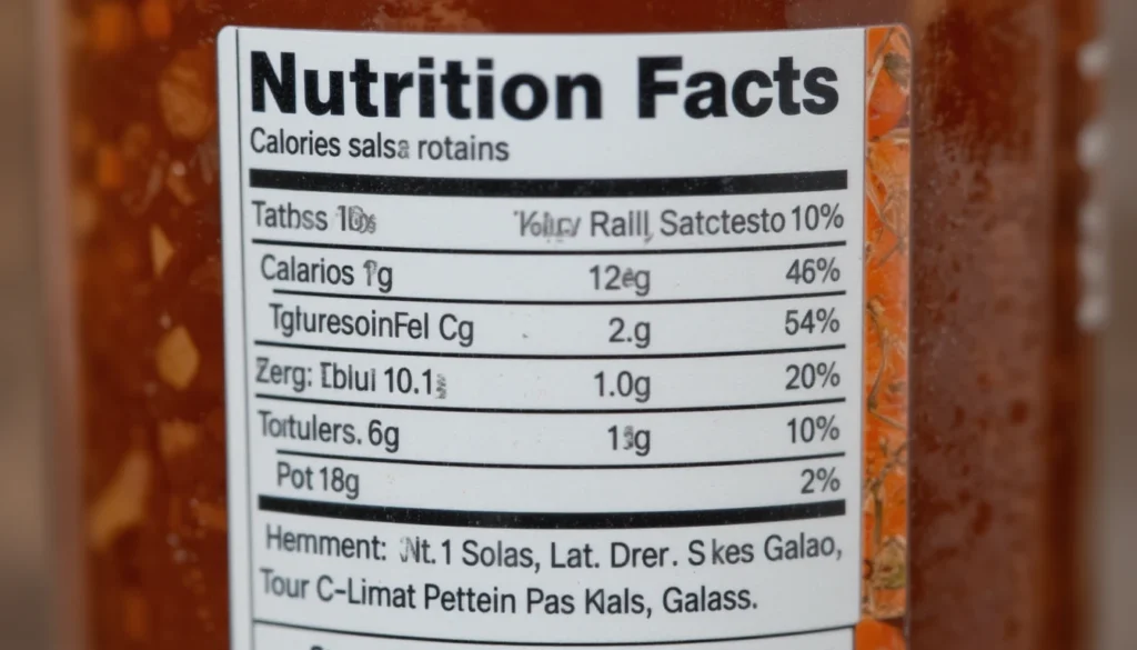 Nutrition facts label for restaurant salsa per serving (approx. 2 tbsp).
