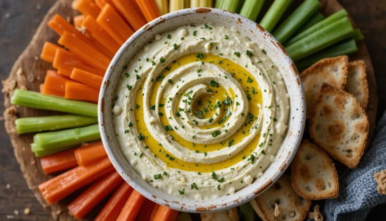 Creamy Garlic Feta Dip – Easy, Flavorful Appetizer served with veggies and pita slices.