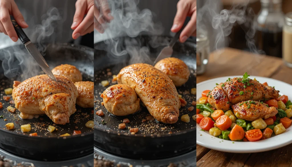 Step-by-step instructions showing seasoning, grilling, and serving healthy chicken.