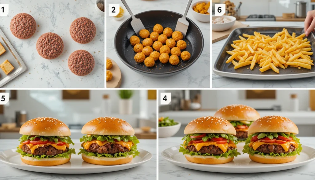 Step-by-step instructions for making homemade fast food favorites from preparation to serving.