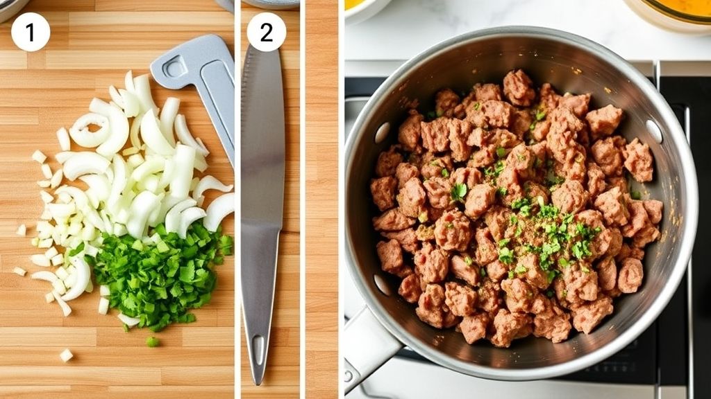 Step-by-step instructions for cooking seasoned ground beef from prep to serving.